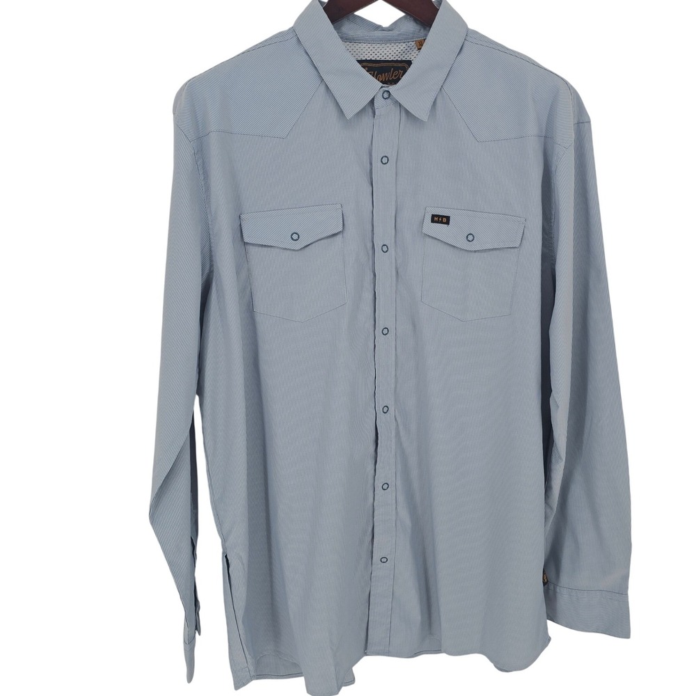 Howler Brothers Mens XL Gaucho Snapshirt Blue White Stripe Western Vented Shirt